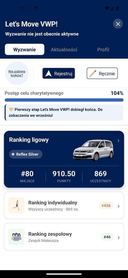 Ekran wyzwań grupowych